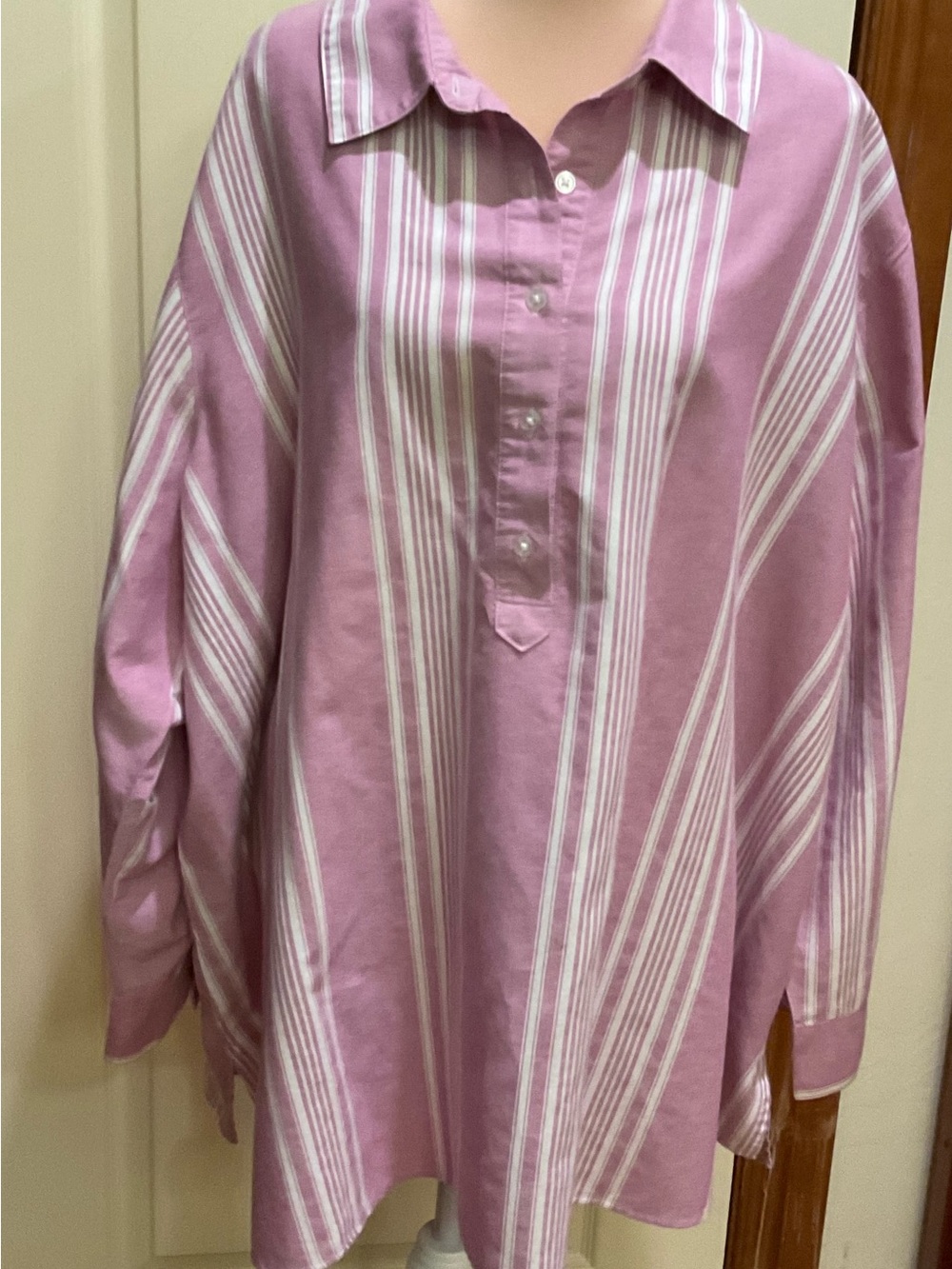 Woman Within Pink Button-Up Placket 3/4 Sleeve Shirt 3X30/32W